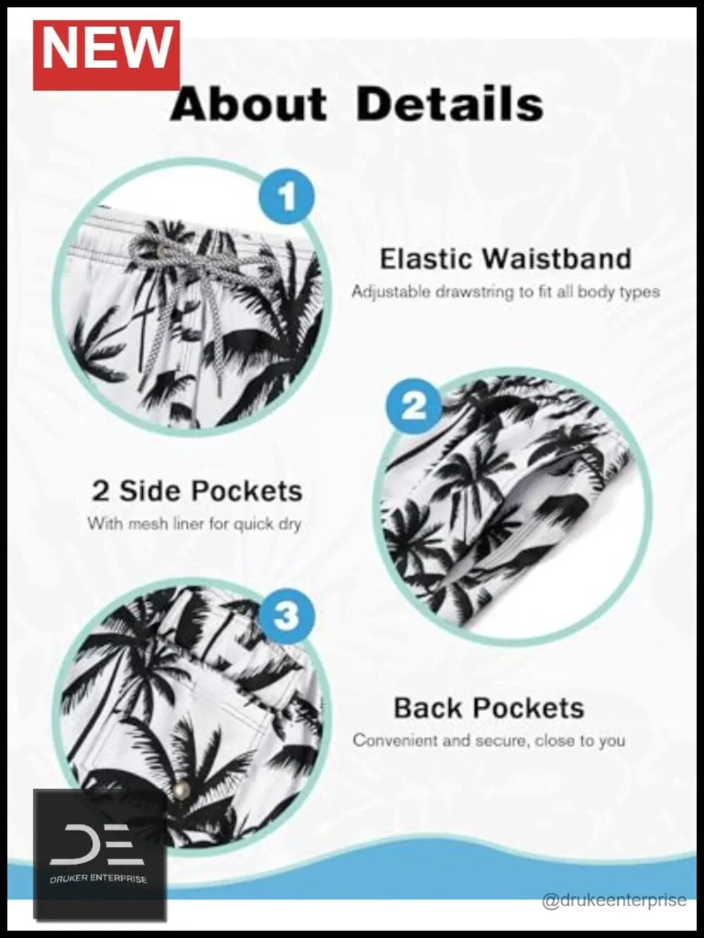 Men's Quick Dry Board Shorts with Mesh Lining, 9